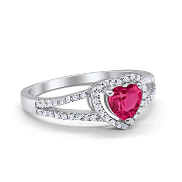 Heart Promise Ring Round Simulated Ruby CZ 925 Sterling Silver